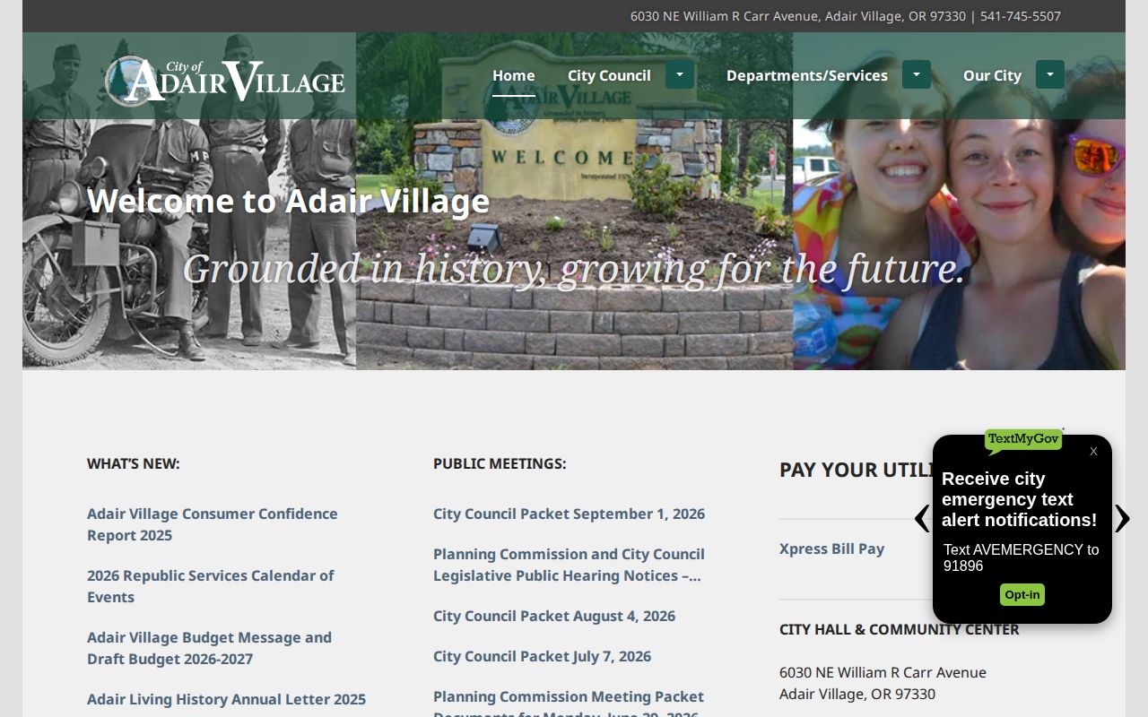 Adair Village official public-safety context for Benton County booking records