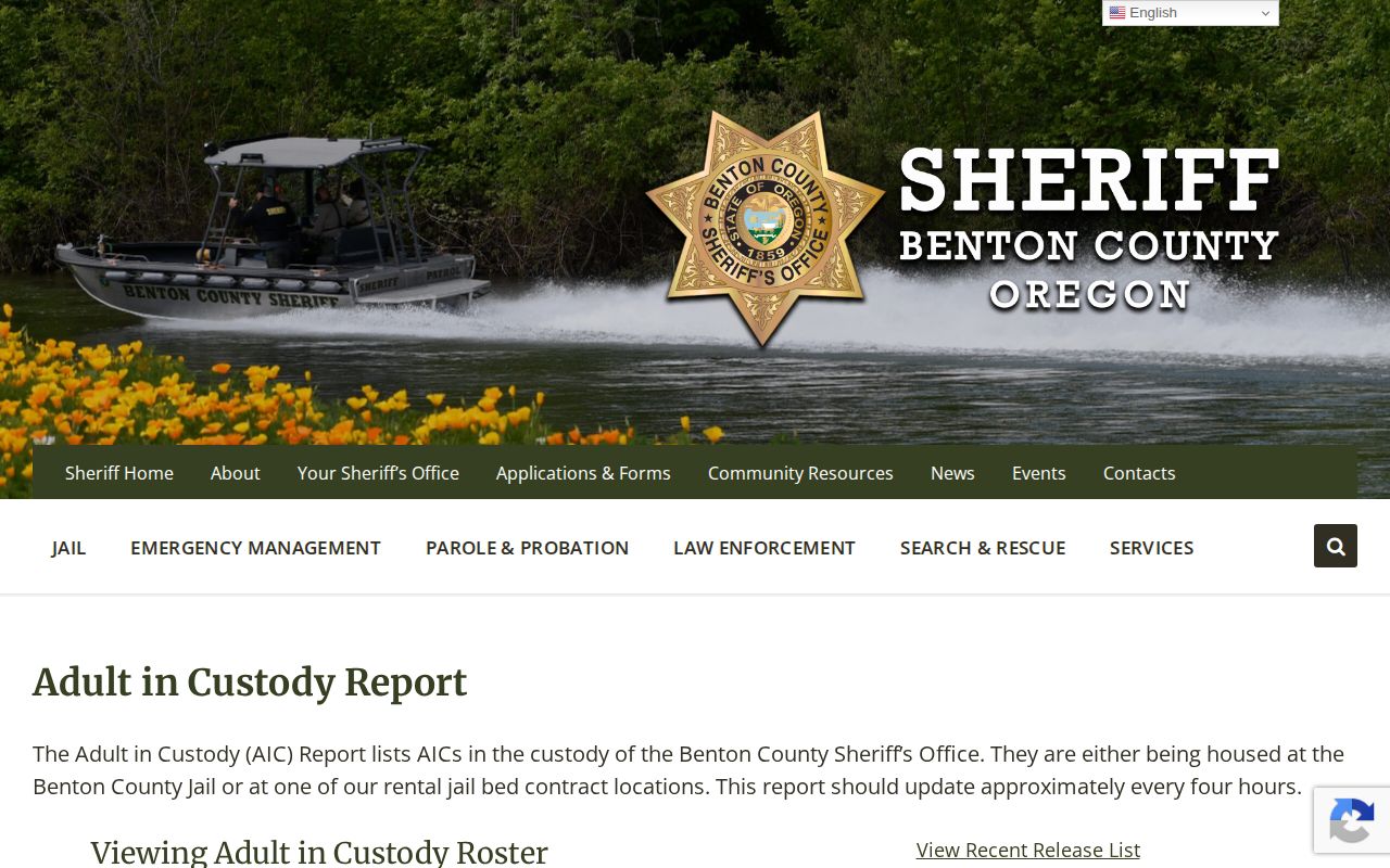 Benton County current custody roster search interface