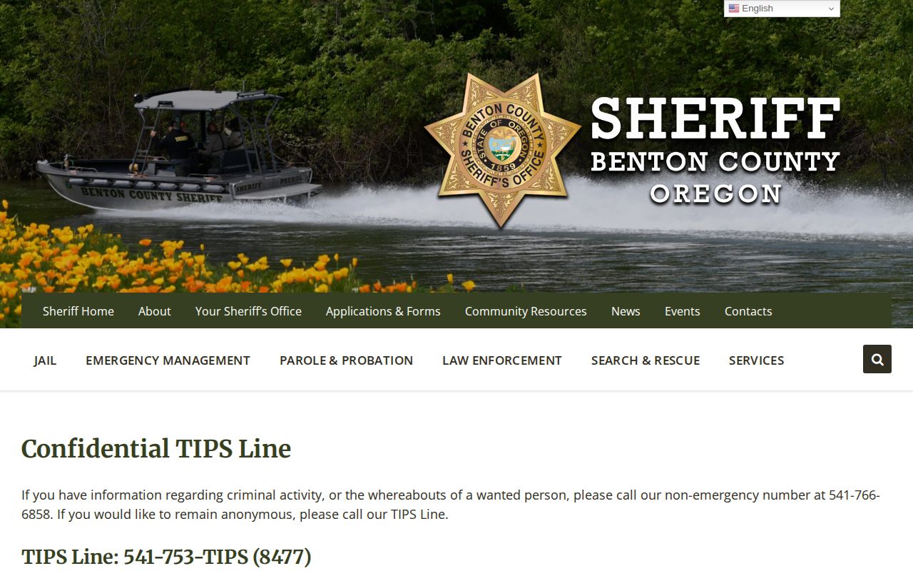 Benton County Sheriff confidential tips information for wanted-person reports