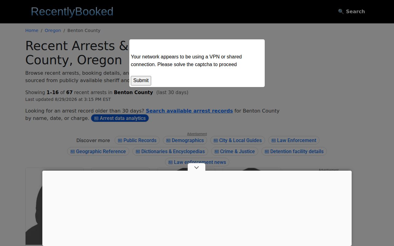 Unofficial Benton County recent-booking publisher context