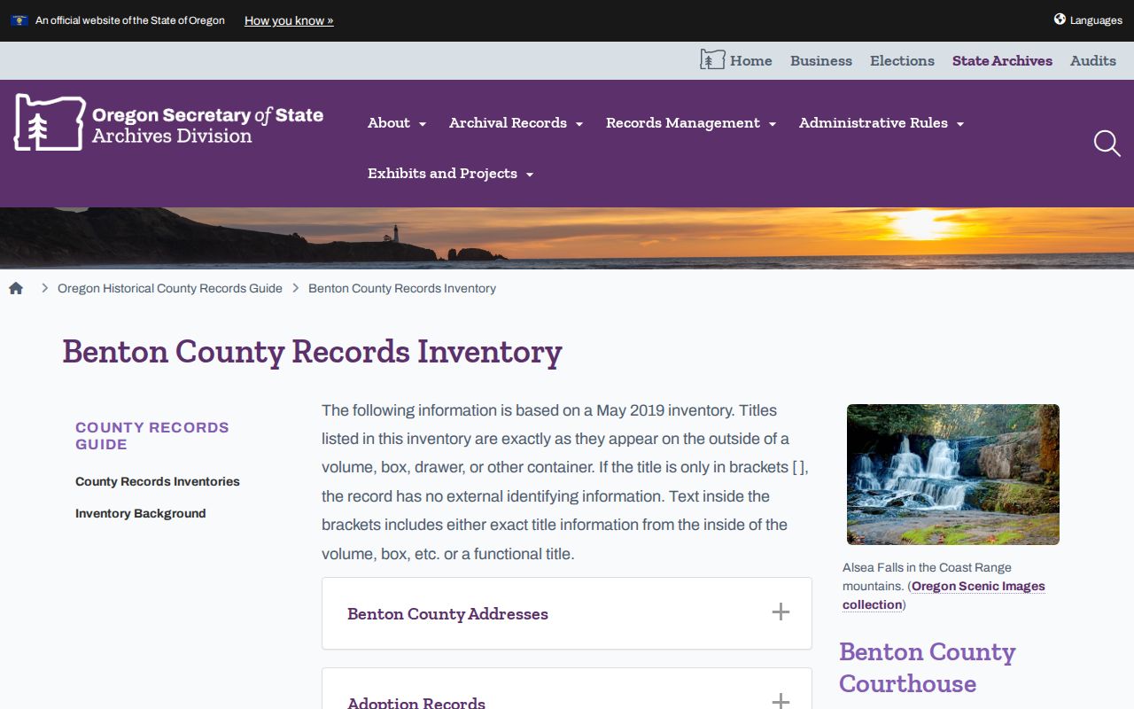 Benton County historic prisoner register archive inventory